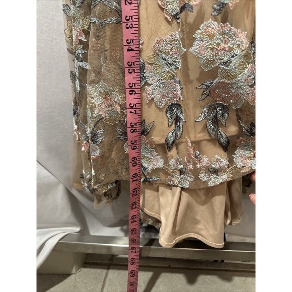 NWT $798 Mac Duggal [ 4 ] 79313 Embroidered Spaghetti‎ Strap Trumpet Gown Nude - Picture 8 of 15